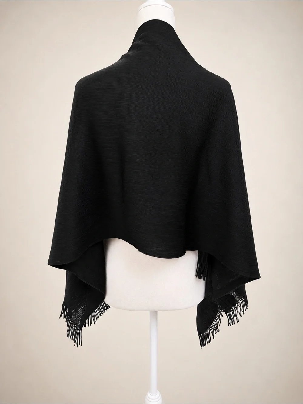 Black Fringed Open Front Shawl Wrap one size